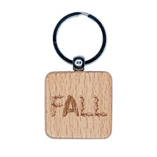Fall Harvest Text Engraved Wood Square Keychain Tag Charm