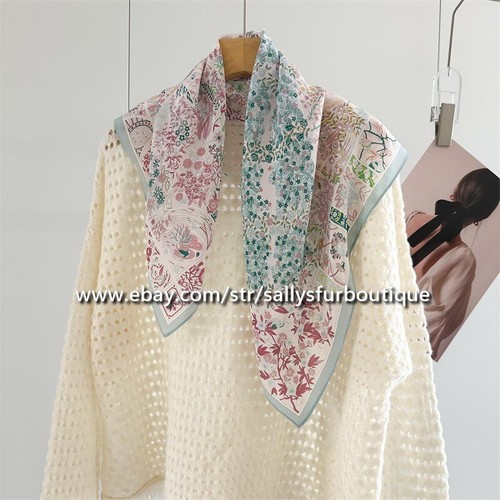 Sally Boutique 100% Mulberry Chiffon Silk Flowers Print Collar Neck Scarf 68cm - Picture 1 of 20