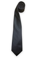 DKNY Black Silver Plaid Tie Check Pattern Men's Modern 100 Silk Necktie GUC
