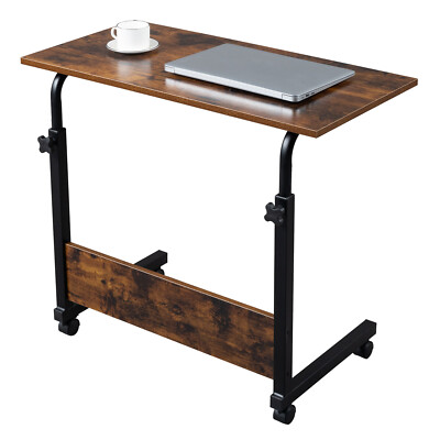 Bed Sofa Side Table Height Adjustable with Rolling Wheels End Table Steel Frame