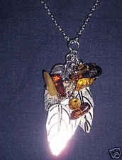 falling leaves shiny leaf & natural amber 24" necklace