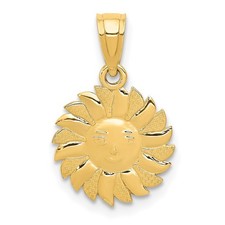 14k Yellow Gold Polished Sun Face Pendant Necklace Womens Celestial