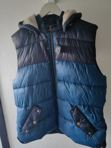 Barbour Winter Bodywarmer Gilet Blue Large L Padded Body Warmer Fluffy Hood New - Picture 2 of 13