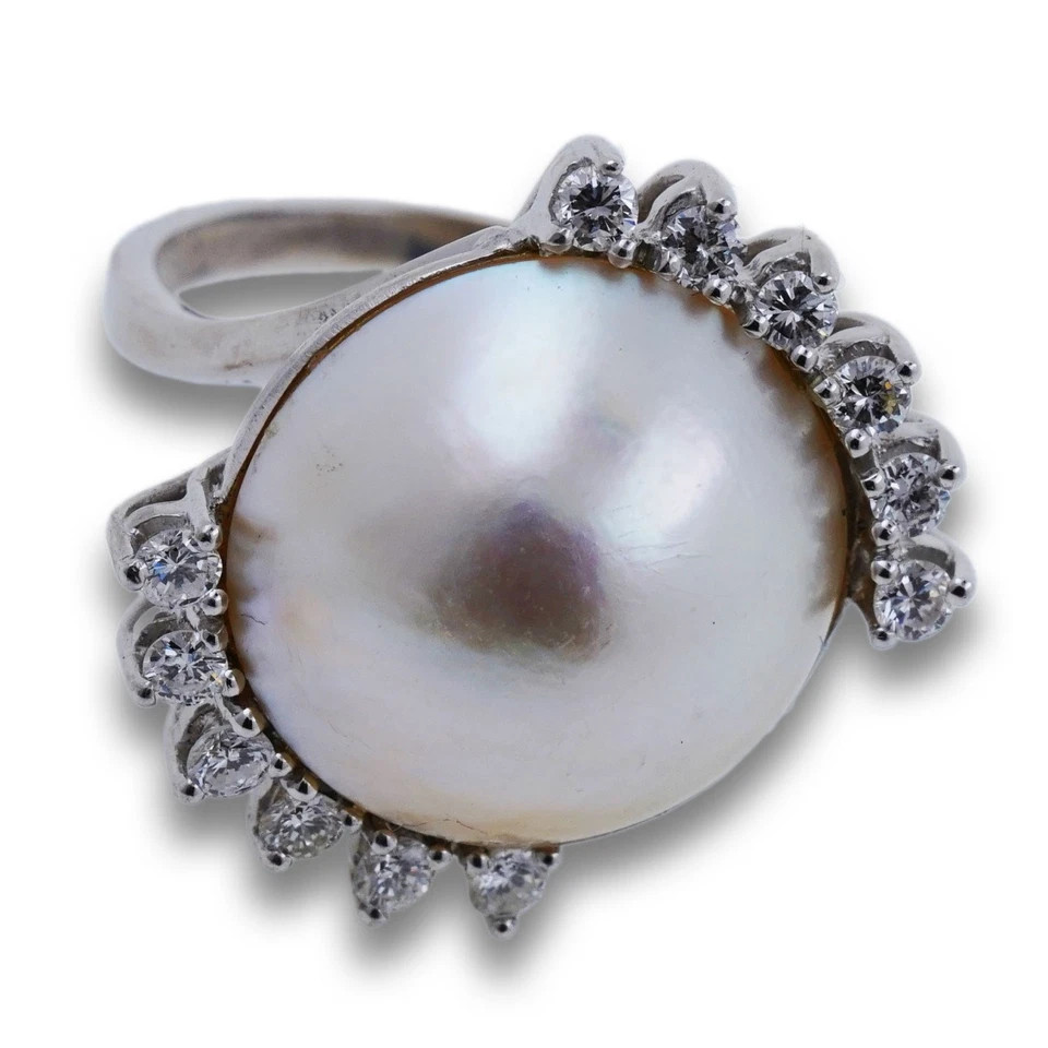 Ring 585 Gold 14 Kt Weißgold Mabe Perle Diamant Brillant  Damen Wert 2350,- - Bild 2 von 4
