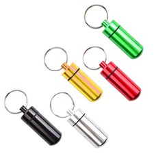 5Pcs Outdoor Pill Box Keychain Medicine Case Bottle Drug Holder Container Alloy