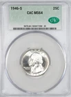 1946-S CAC MS64 Washington Silver Quarter Uncirculated