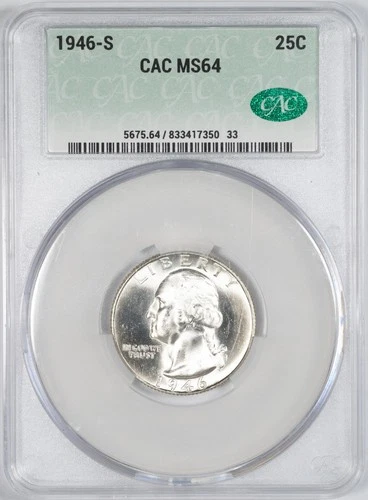 1946-S CAC MS64 Washington Silver Quarter Uncirculated
