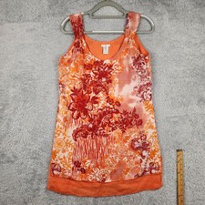 Vintage IOS Tank Dress Womens Small Orange Floral Lined Summer Fairy Boho Casual