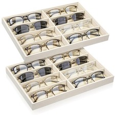 2 Pcs Sunglass Organizer Trays, Velvet Stackable Jewelry Trays Large Eyeglass...