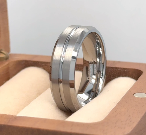 Grey Tungsten Ring, Men's Tungsten Wedding Band, 7mm Womens Ring Christmas Gift - Picture 3 of 7