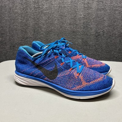 Nike LunarLon Running Shoes Men's Size Blue Orange Knit Sneakers