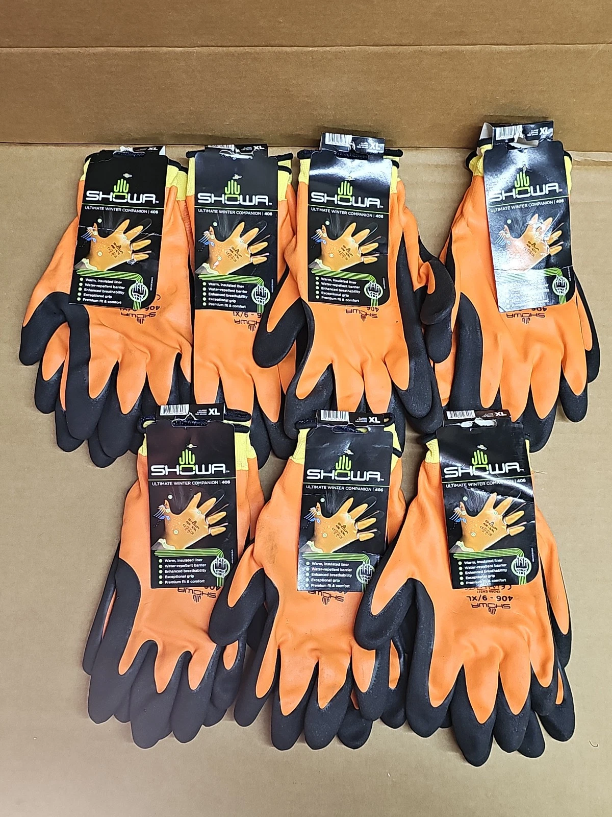 7 Pair Showa 406 Water Resistant Insulated Winter Work Gloves, Large