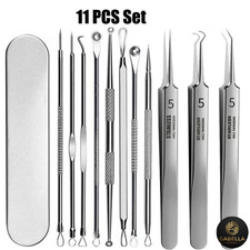 11Pcs Ingrown Hair Tweezers Acne Blackhead Removal Needles Black Dots Cleaner