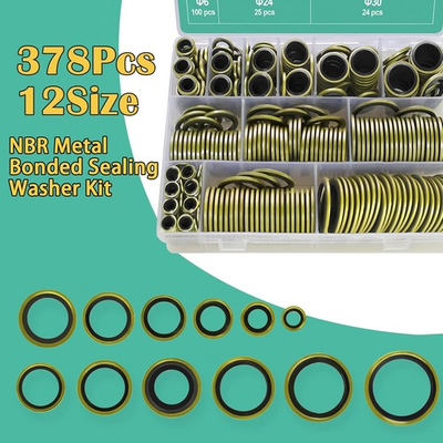 #ad 378 Pcs NBR Metal Bonded Sealing Washer Assortment Kit M6 M8 M10 M12 M14 M18 M20 $33.70