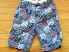 Boys Gap Kids shorts patchwork plaid gray chambray navy size 12 adjust. waist
