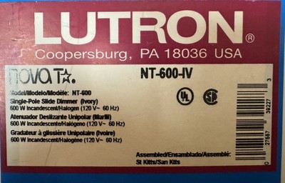 Lutron NT-600-IV Slide Dimmer 600W Ivory ***Free Shipping***