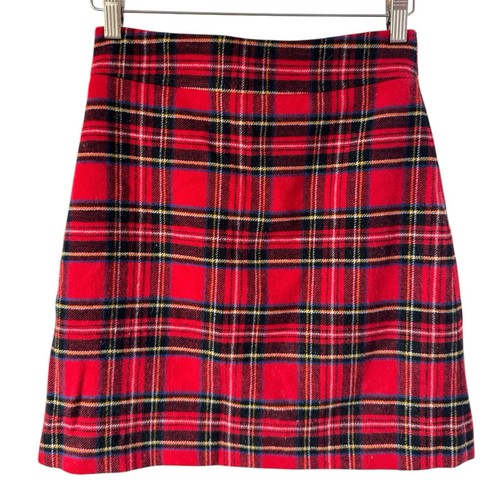 J Crew Red Tartan Plaid Wool Blend A-Line Skirt 00 Women’s Cute