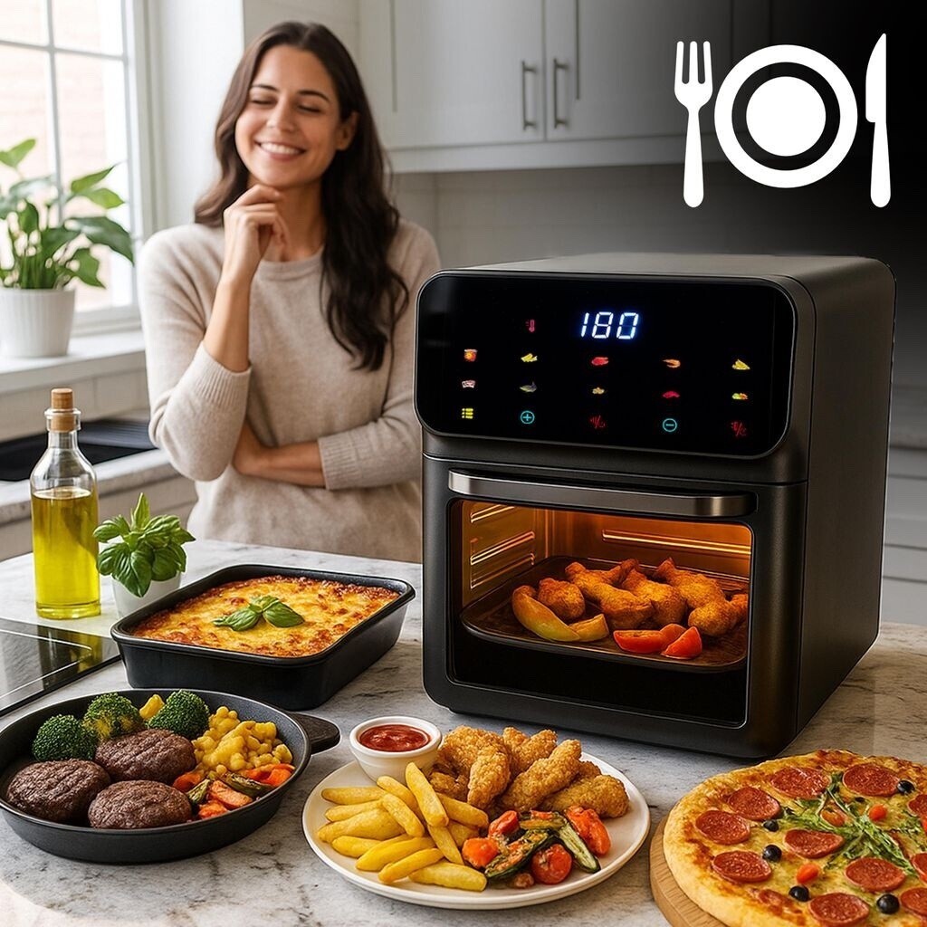 XXL 12L Heißluftfritteuse – 1350W Digitaler Airfryer & Backofen mit Sichtfenster