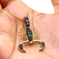 Round Cut Simulated Black Diamond Scorpio Pendant Chain 14k Yellow Gold Plated