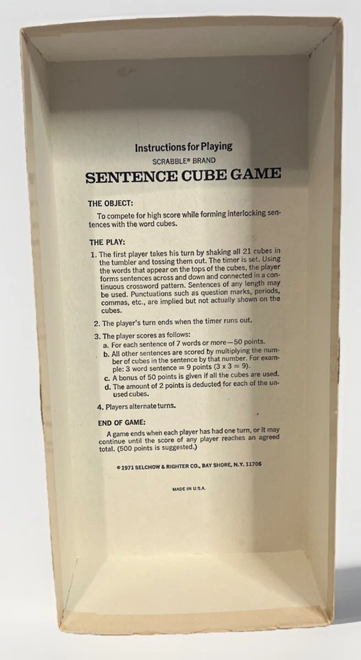 Vintage Scrabble Sentence Cube Game 1971 Selchow & Righter Excellent Condition! - Image 2 of 4