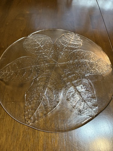 Lot 3 Kosta Boda Round Art Glass Serving Leaf Plate, Bonus Snowflake, Leaf Plate - Picture 3 of 7