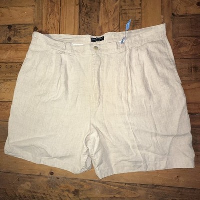 Grant Thomas Pure Linen Shorts Men 44W Beige Pleated Bottoms Beach Vacation