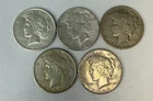 Lot of 5 1922-1926 Peace Silver Dollar - 90% Silver-Jr