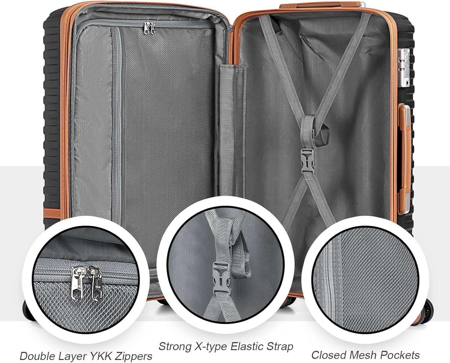 7-Piece Expandable Black Luggage Set with Spinner Wheels & TSA Lock