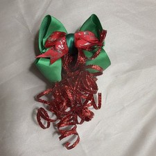 Girls Ribbon Hair Bow, Green Red Glitter Text, Coca-Cola Christmas, One Size