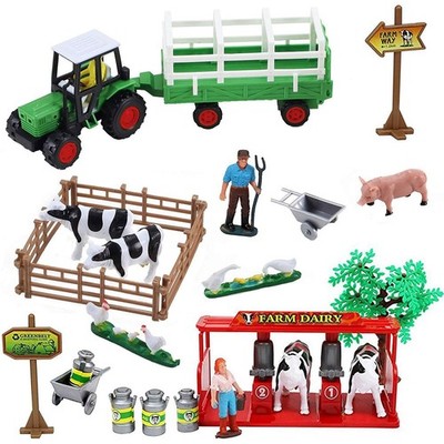 Pretend Play Dairy Farming Toys Set with Farm Animals, Farmers, Figures and A...