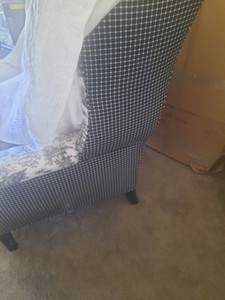 Black & White Toile Wingback Armchairs (2), Fabric Upholstery, 50"H 33"W 32"L