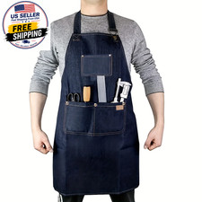 Lightweight Denim Jean Tool Apron with Pockets Waterproof Waxed Canvas Apron for