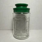 Anchor Hocking Vintage Tang Glass Canister Jar "Summer" Green Plastic Lid