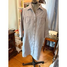 L.L.Bean Shirt Dress Womens Blue Linen Cotton Button Front Utility Size Large
