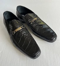 Mauri Men's Horsebit Black Genuine Alligator Shoes Sz US 13 M Made in Italy