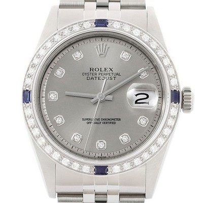 Rolex Datejust Gray Diamond Sapphire 18K Gold & SS Jubilee Band Watch 1601