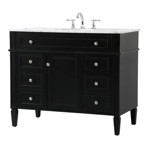 Elegant Decor Park Avenue 42" Metal MDF Marble Single Bathroom Vanity in Black - Picture 1 of 8