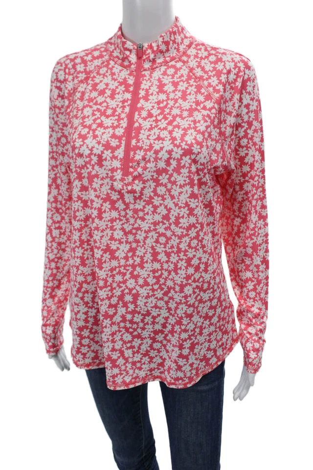 Top JoFit Mujer Texturizado Manga Larga Cuello Alto Cremallera Floral Rosa Talla L Foto 2 de 4
