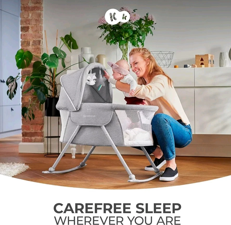 Kinderkraft Baby Crib 3 in 1 LOVI  Cradle, Travel Cot, Rocker Portable Grey  - Image 3 of 4