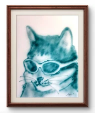 Original Art Cool Cat 14x11 Graffiti Style Airbrush Acrylic Painting Paper