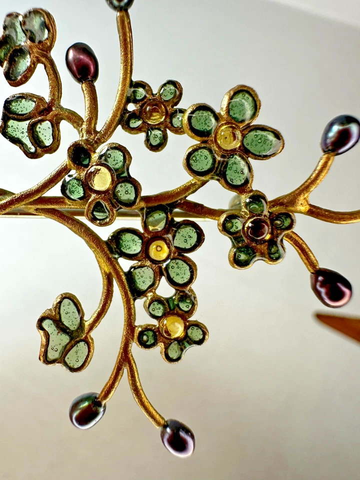 Broche Flor Perla Plique A Jour Vitral Vertido Hecho Artesanal Foto 3 de 4