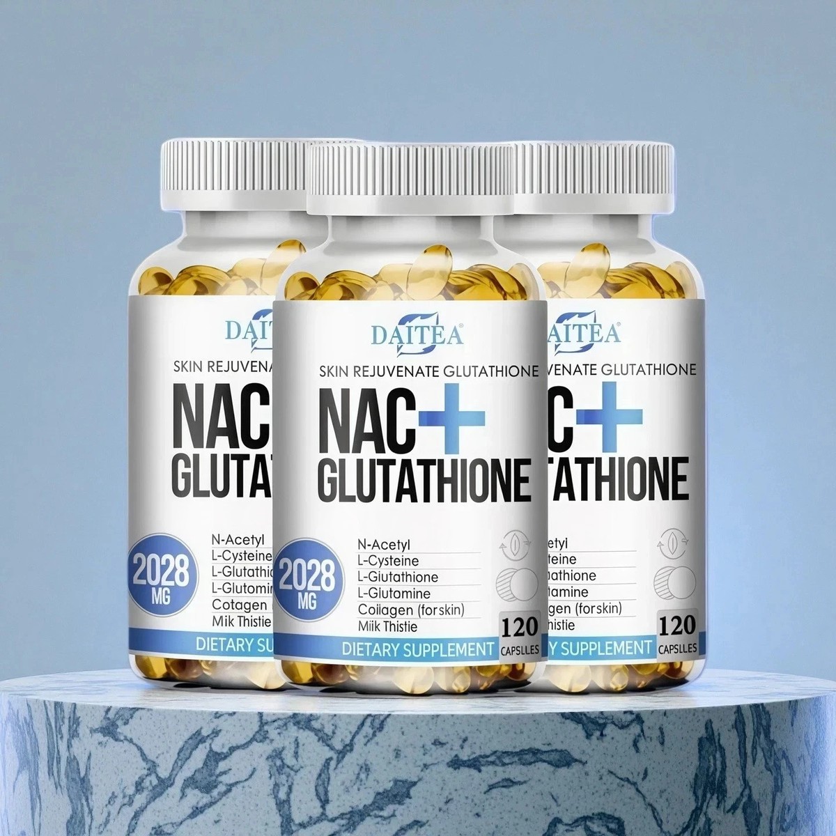 DAITEA NAC+ Glutathione 2028MG 120 Capsules Skin Rejuvenate Dietary  Supplement