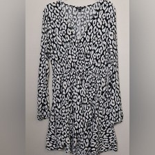Express Black White Pink Faux Wrap Ruffled Tiered Mini Dress Size Small