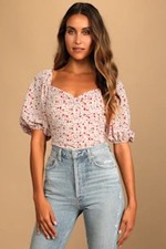 Lulus Women Beautiful Hues Puff Sleeve Ruched Bodysuit White M