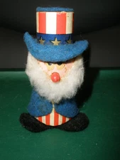 Vintage Handmade Felt & Wood Uncle Sam Figure 3.25" Tall (PO)