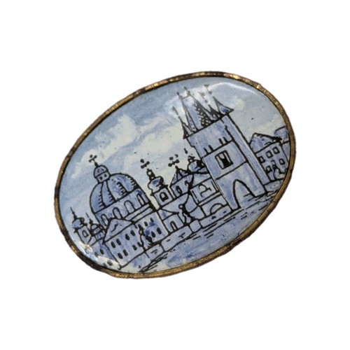 PRAHA PRAG handbemalte ovale Brosche Keramik Medaillon Czech Pottery blau - Bild 6 von 13