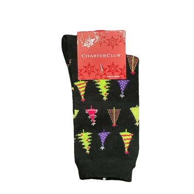 Charter Club Femmes Noël Arbres Décontracté Noir Chaussettes Sz 9-11 - Photo 1/2