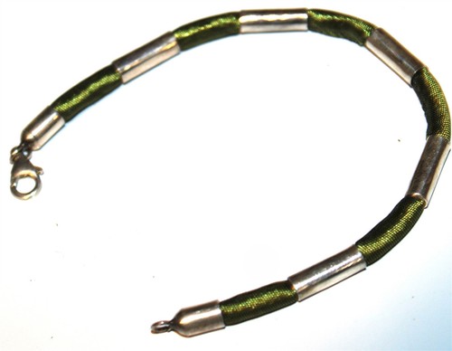 Fantastic 925 sterling silver marked green silk Bracelet Lot# 494