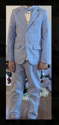 Jungen Anzug-Set hellblau kariert Gr. 120, Baumwolle: Sakko Hose Hemd Fliege