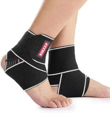 1 Pair Gray Adjustable Ankle Support Brace Breathable Nylon 1 Size Fits All